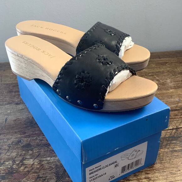 Jack Rogers Leather Breaker Clog Sandals‎ Black NIB size 8.5 - Picture 1 of 7